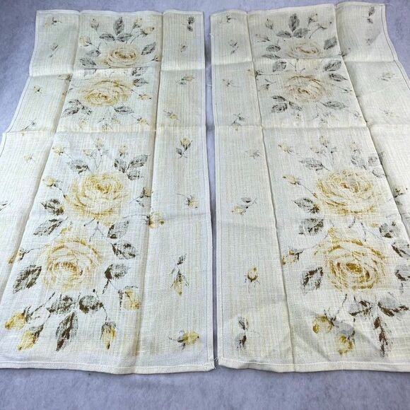 Vintage Parisian Print ALL PURE LINEN Yellow Roses Dish Towel 2 COUNT NEW NOS - Picture 5 of 9